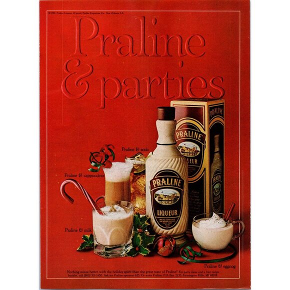 1981 Praline Liqueur and Christmas Parties Vintage Print Ad Bar 80s Wall Art - Picture 1 of 2